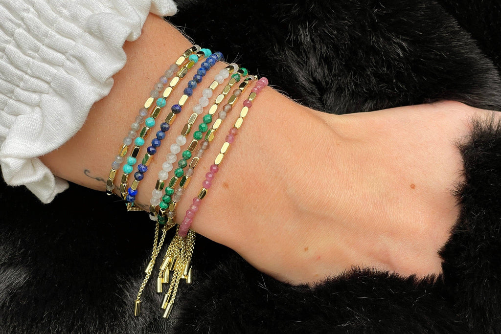 Boho Betty - Morse Code Protection Gemstone Gold Bracelet