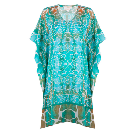 Sophia Alexia Beach Silk Kaftan Aqua Pebbles Dress Sophia Alexia clothing cover up dresses kaftan mini dress resort wear Sophia Alexia