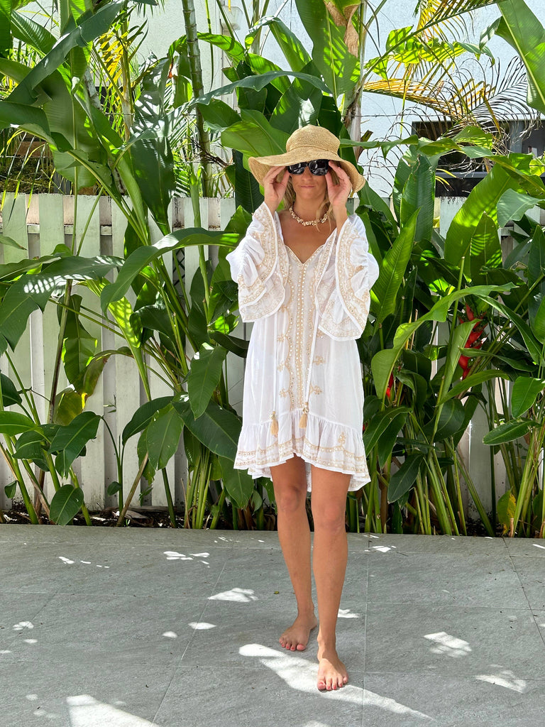 Ollie Burwell - Kaftan Beach Cover Up Glitter and Sparkle Dress - White & Gold