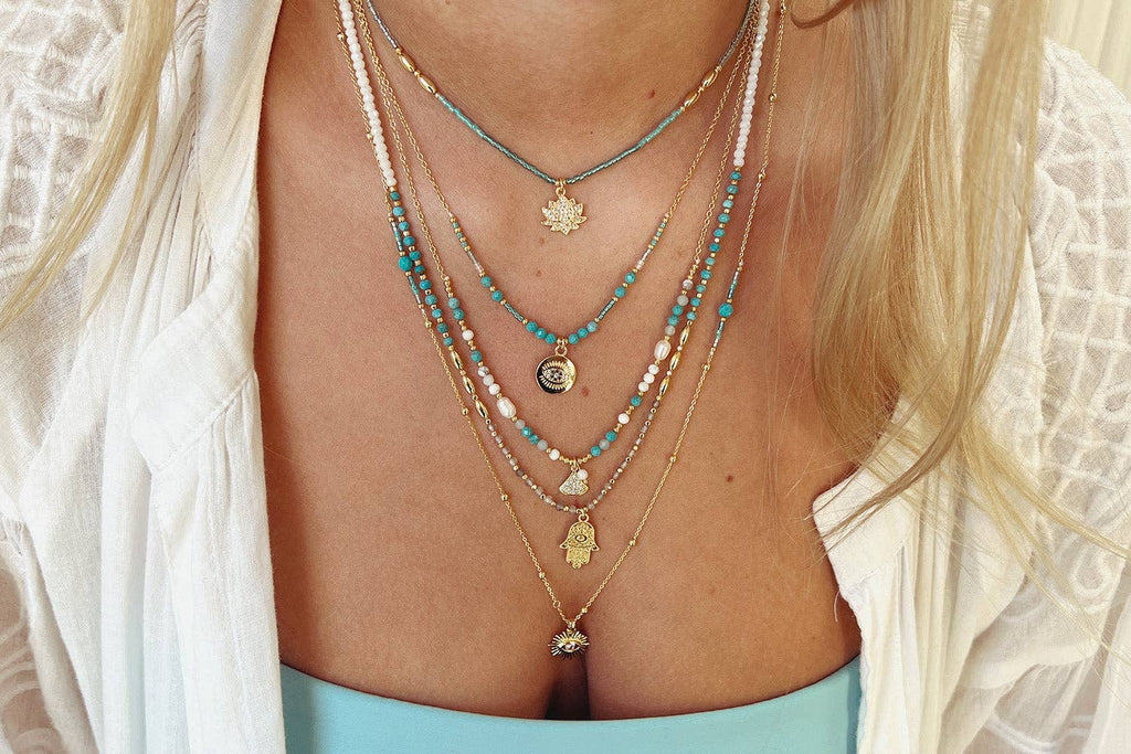 Boho Betty - Lieu Turquoise Healing Hand Gold Necklace