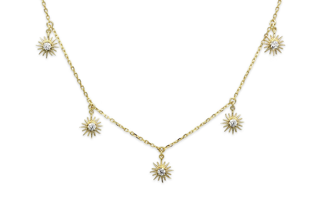 Boho Betty - Calvados CZ Sunburst Charm Gold Necklace