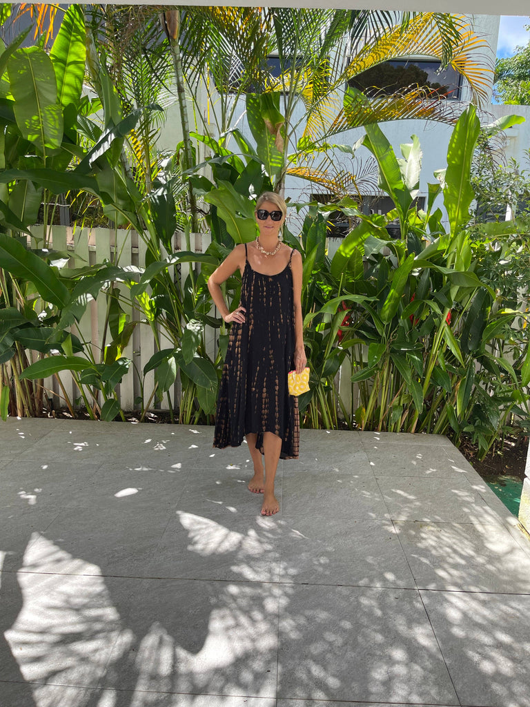 Ollie Burwell - Sundress with pockets - Black and Gold tye dye one size