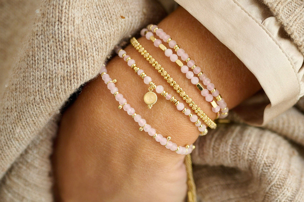 Boho Betty - Affection Rose Quartz Gold Bracelet