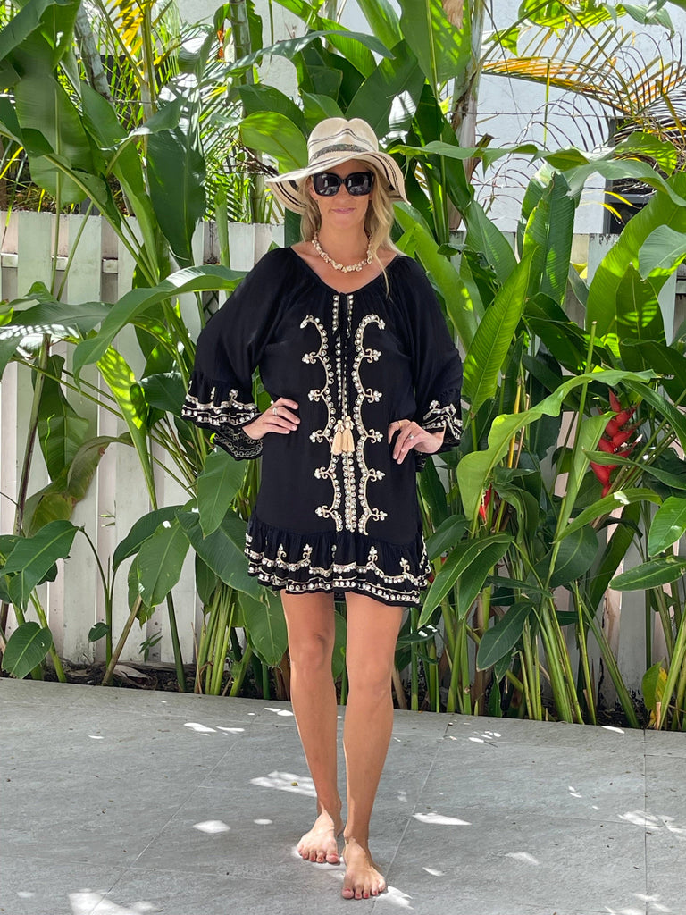 Ollie Burwell - Kaftan beach cover up Glitter and Sparkle Dress - Black & gold