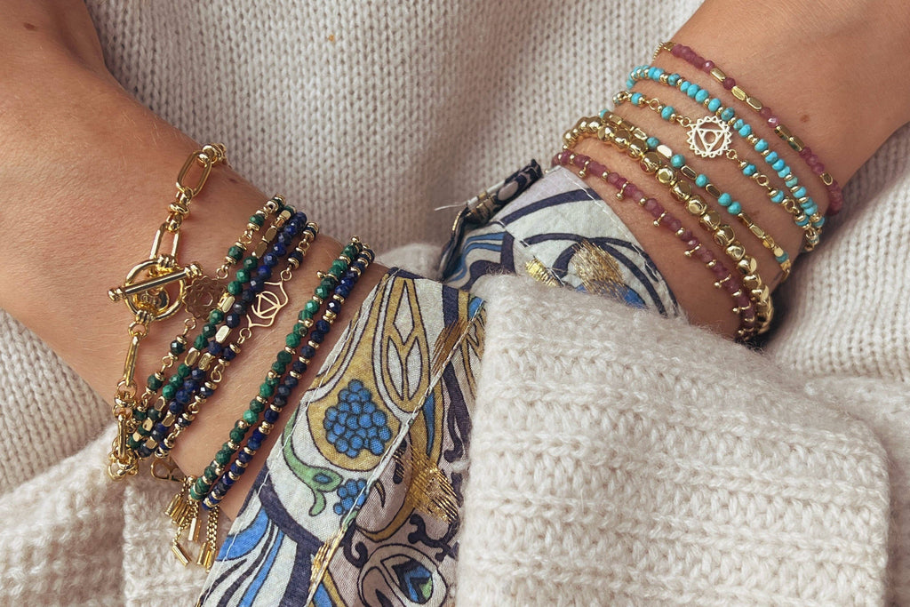 Boho Betty - Morse Code Protection Gemstone Gold Bracelet