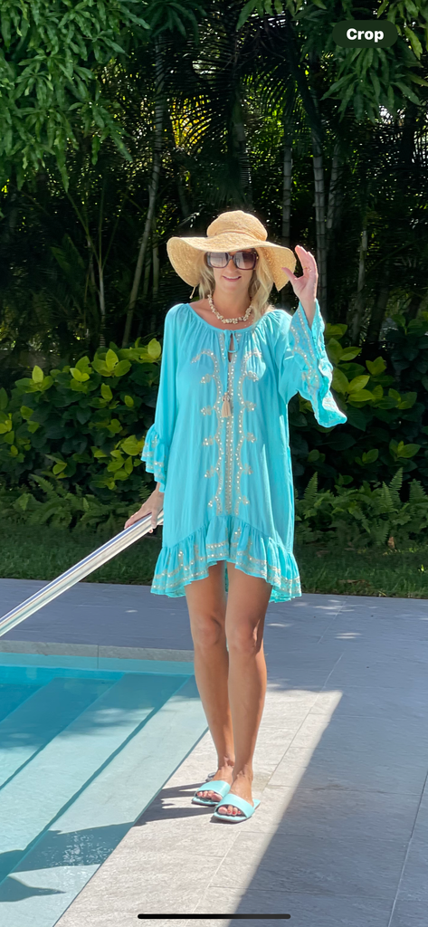 Ollie Burwell - Kaftan Bech cover up Turquoise one size