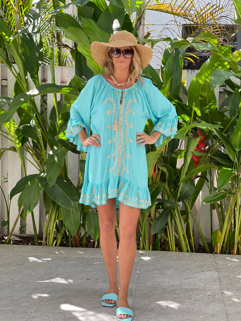 Ollie Burwell - Kaftan Bech cover up Turquoise one size