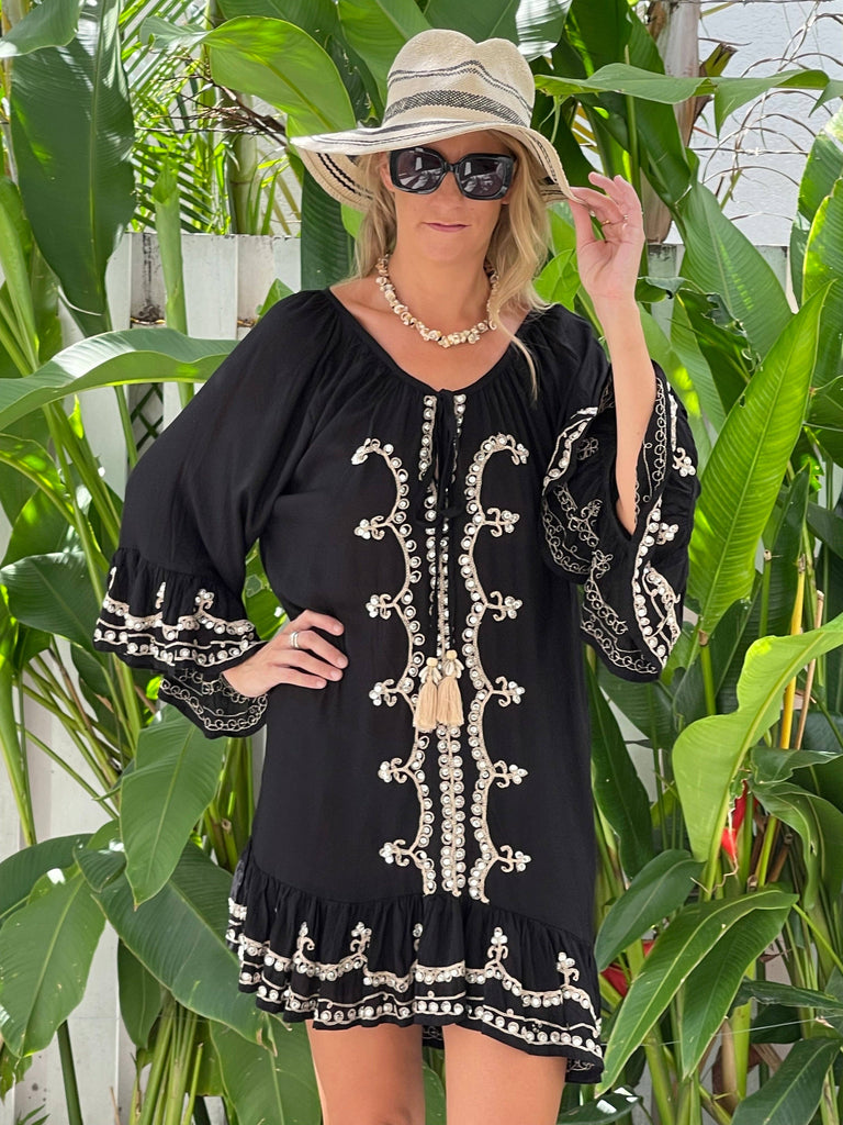 Ollie Burwell - Kaftan beach cover up Glitter and Sparkle Dress - Black & gold