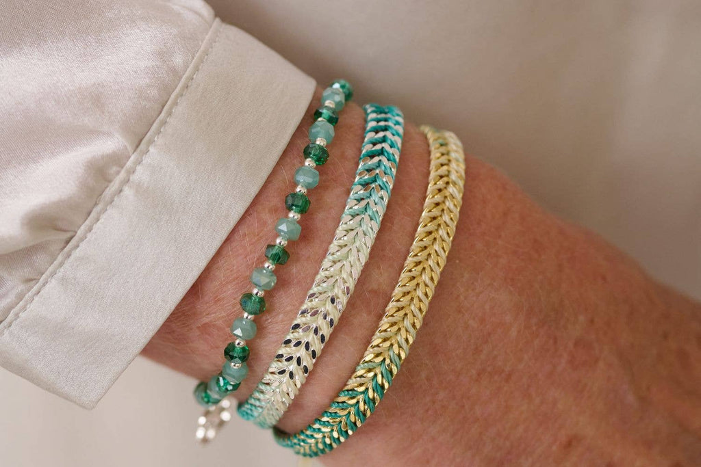 Boho Betty - Iztac Green Ombré Gold Woven Bracelet