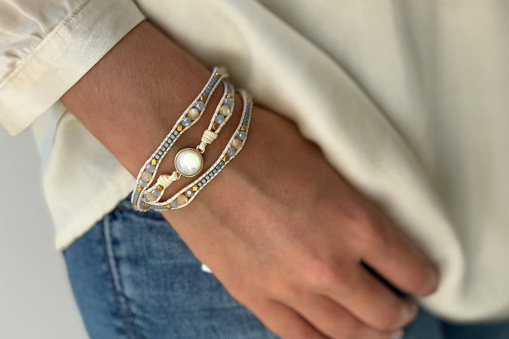 Boho Betty - America Pearl Gemstone 3 Wrap Bracelet