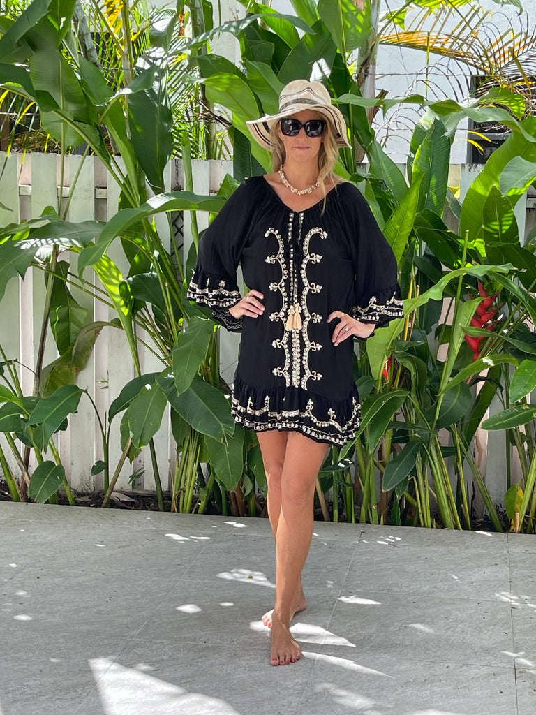 Ollie Burwell - Kaftan beach cover up Glitter and Sparkle Dress - Black & gold