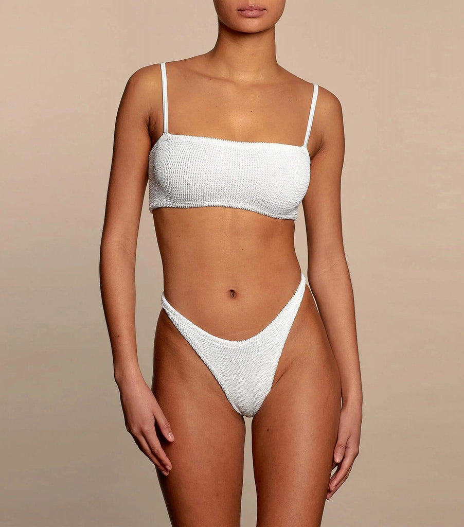 Hunza G Gigi original 80’s crinkle cheeky cut bikini with spaghetti straps in white