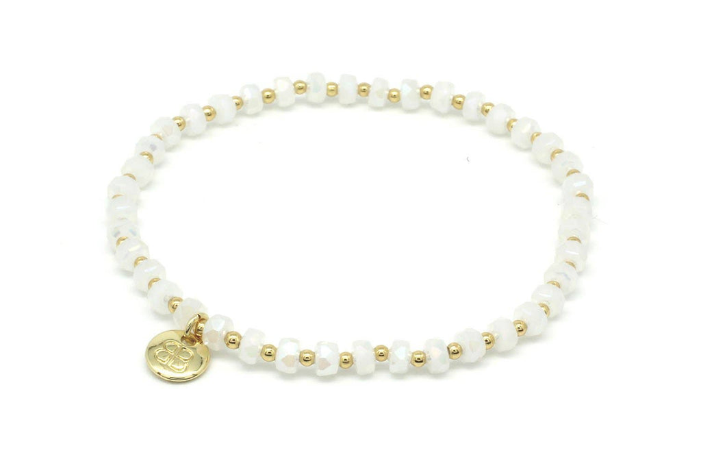 Boho Betty - Prunus White & Gold Crystal Stretch Bracelet