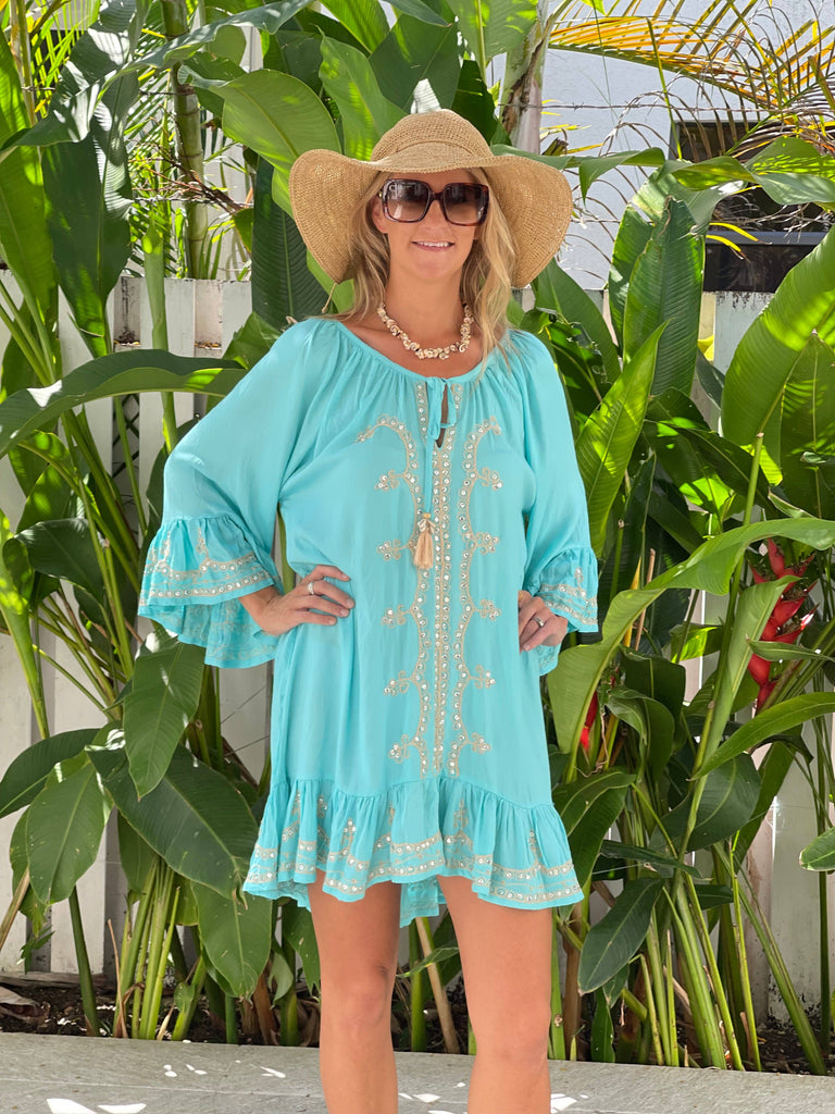 Ollie Burwell - Kaftan Bech cover up Turquoise one size
