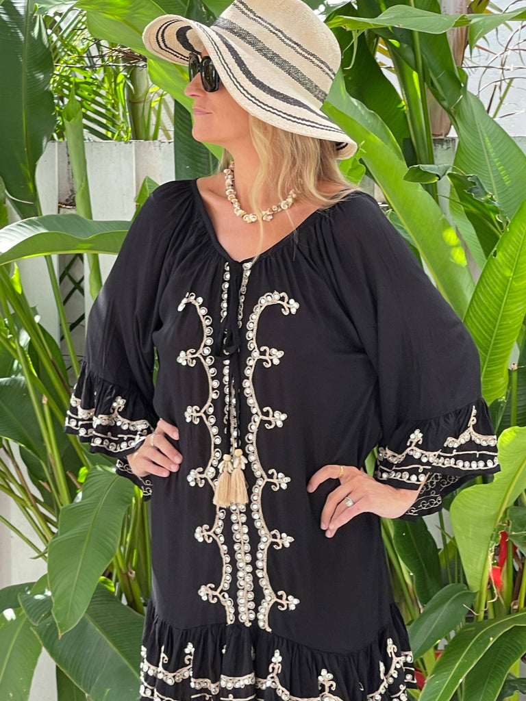 Ollie Burwell - Kaftan beach cover up Glitter and Sparkle Dress - Black & gold