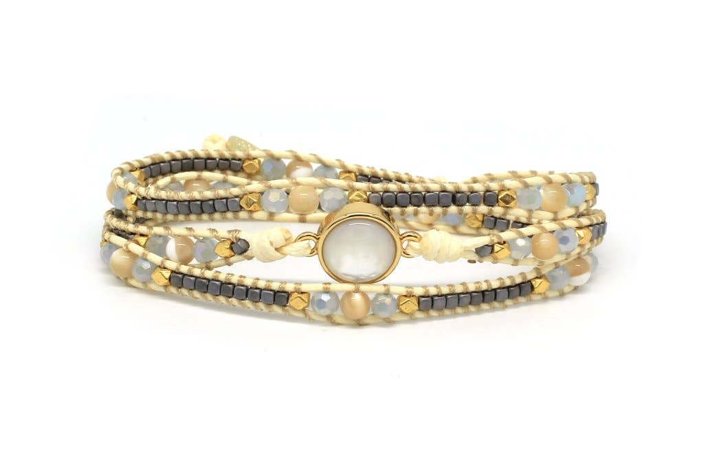 Boho Betty - America Pearl Gemstone 3 Wrap Bracelet