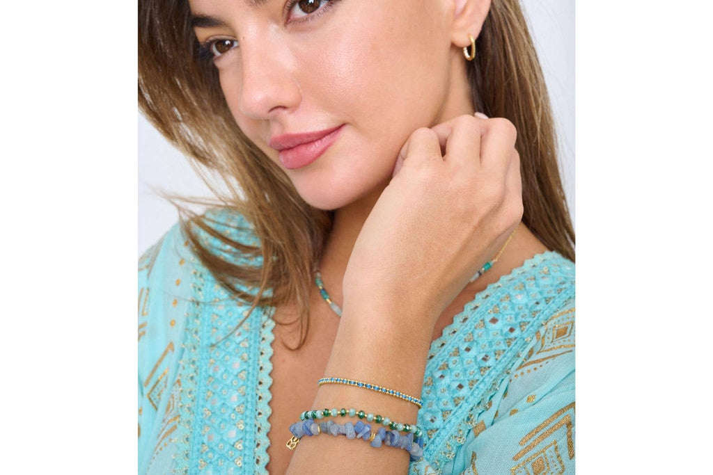 Boho Betty - Prunus Aqua & Gold Crystal Stretch Bracelet