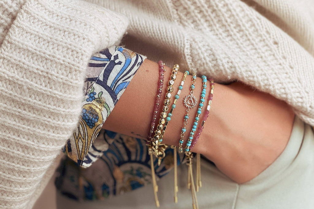 Boho Betty - Morse Code Protection Gemstone Gold Bracelet