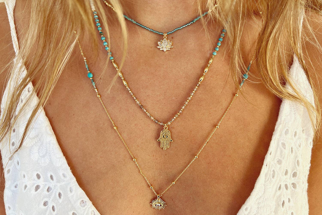 Boho Betty - Lieu Turquoise Healing Hand Gold Necklace