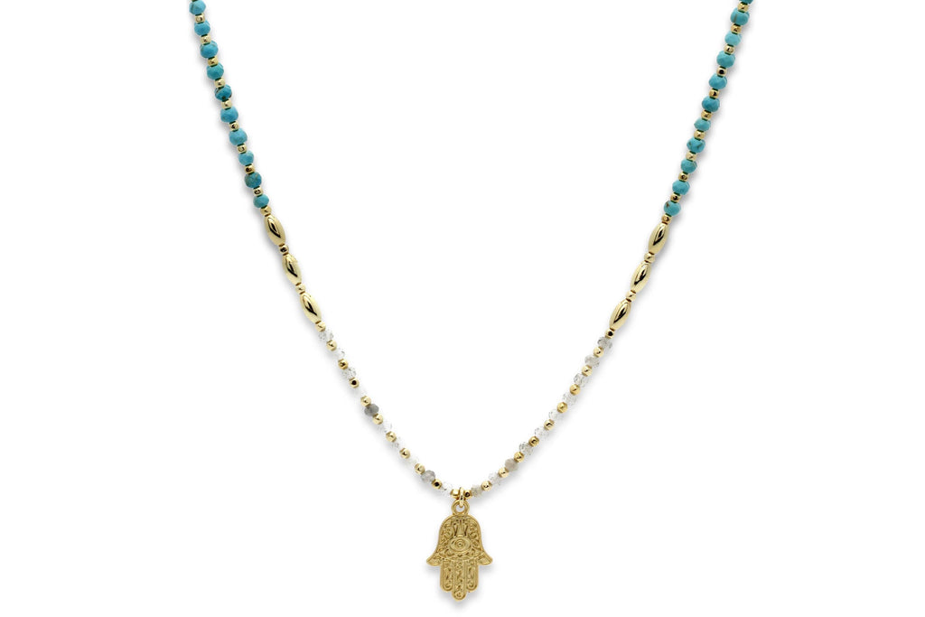 Boho Betty - Lieu Turquoise Healing Hand Gold Necklace