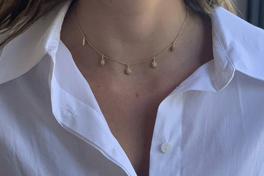 Boho Betty - Calvados CZ Sunburst Charm Gold Necklace