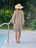 Ollie Burwell - Kaftan beach  cover up Glitter and Sparkle Dress - Mink and cream  tye dye
