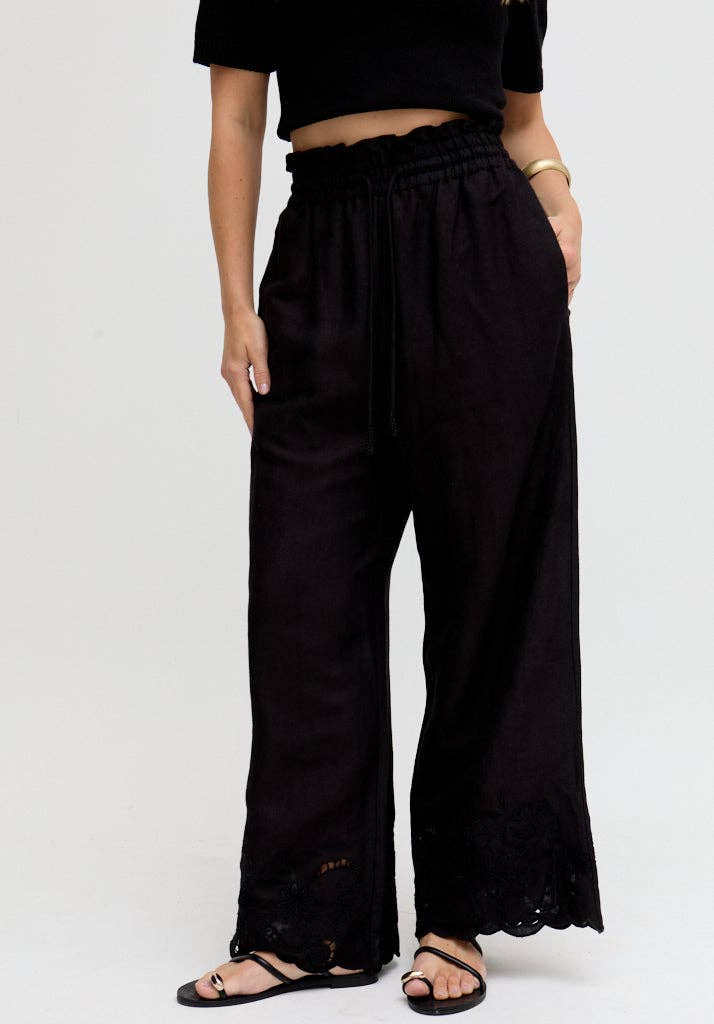 Raffya - Laya Wide Leg Cutwork Trouser In Black: 10