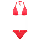 NAIA beach Maia luxury bikini in Mustique Magenta coral red with gold trim, by Tess Daly, Coastal Culture Abersoch