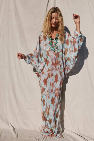 Jen’s pirate booty reflections kingdom designer maxi kaftan in watercolor blues silk rayon