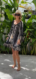 Ollie Burwell - Kaftan beach cover up black and gold  - Tye dye one size: Medium / Large