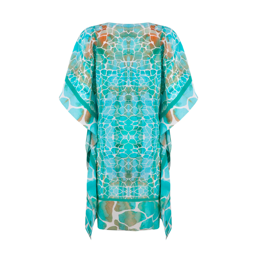 Sophia Alexia Beach Silk Kaftan Aqua Pebbles Dress Sophia Alexia clothing cover up dresses kaftan mini dress resort wear Sophia Alexia