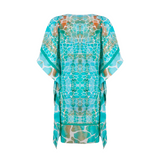 Sophia Alexia Beach Silk Kaftan Aqua Pebbles Dress Sophia Alexia clothing cover up dresses kaftan mini dress resort wear Sophia Alexia