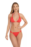 NAIA beach Maia luxury bikini in Mustique Magenta coral red with gold trim, by Tess Daly, Coastal Culture Abersoch UK