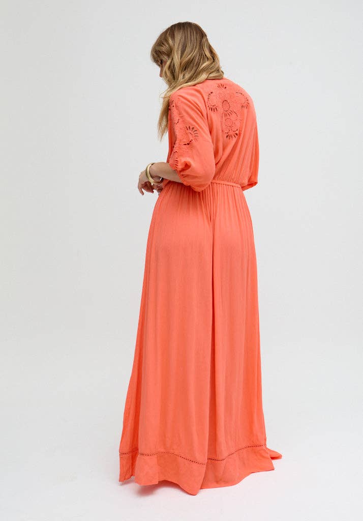 Raffya - Somerton Kaftan Style Embroidered Maxi Dress In Orange: 10