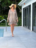 Ollie Burwell - Kaftan beach  cover up Glitter and Sparkle Dress - Mink and cream  tye dye