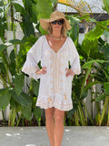 Ollie Burwell - Kaftan Beach Cover Up Glitter and Sparkle Dress - White & Gold
