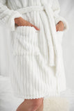 Pretty You London soft fluffy white cloud dressing robe with pockets lined in bamboo fabric. Coastal Culture Abersoch