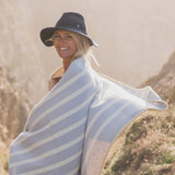 Atlantic Blankets - Grey Stripe Recycled Cotton Blanket - Yellow Stitch: Large 160 x 200cm