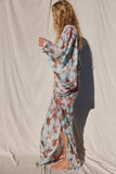 Jen’s pirate booty reflections kingdom designer maxi kaftan in watercolor blues silk rayon, Abersoch coastal Culture 