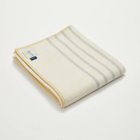 Atlantic Blankets - Grey Stripe Recycled Cotton Blanket - Yellow Stitch: Large 160 x 200cm