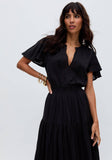 Raffya - Candice Flutter Sleeve Jacquard Maxi Dress In Black: 10