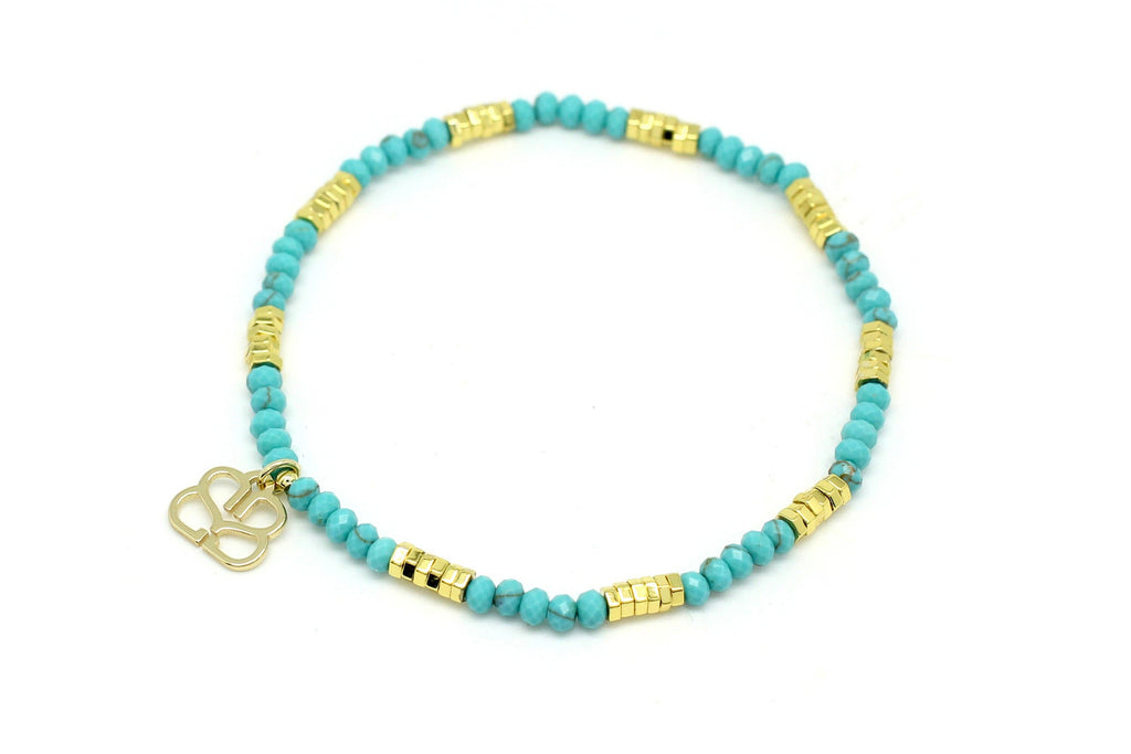 Boho Betty - Cerulean  Turquoise Gold Stretch Bracelet