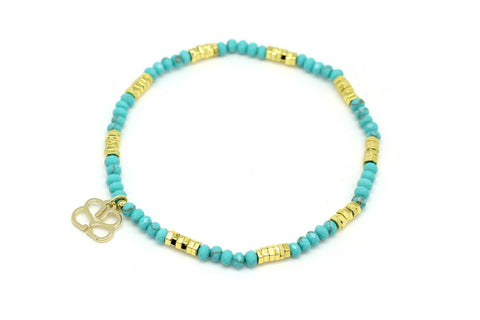Boho Betty - Cerulean  Turquoise Gold Stretch Bracelet