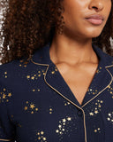 Chelsea Peers - Cotton Cheesecloth Foil Star Print Long Pyjama Set - Navy: Navy / 10