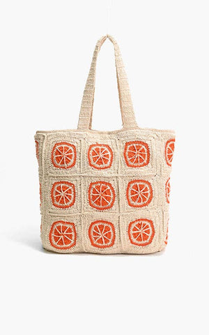 America & Beyond - Orange Crochet Beach Tote