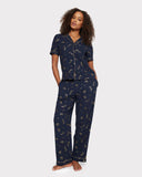 Chelsea Peers - Cotton Cheesecloth Foil Star Print Long Pyjama Set - Navy: Navy / 8