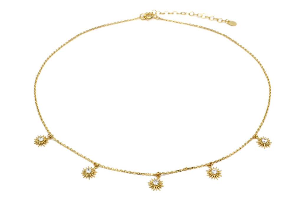 Boho Betty - Calvados CZ Sunburst Charm Gold Necklace