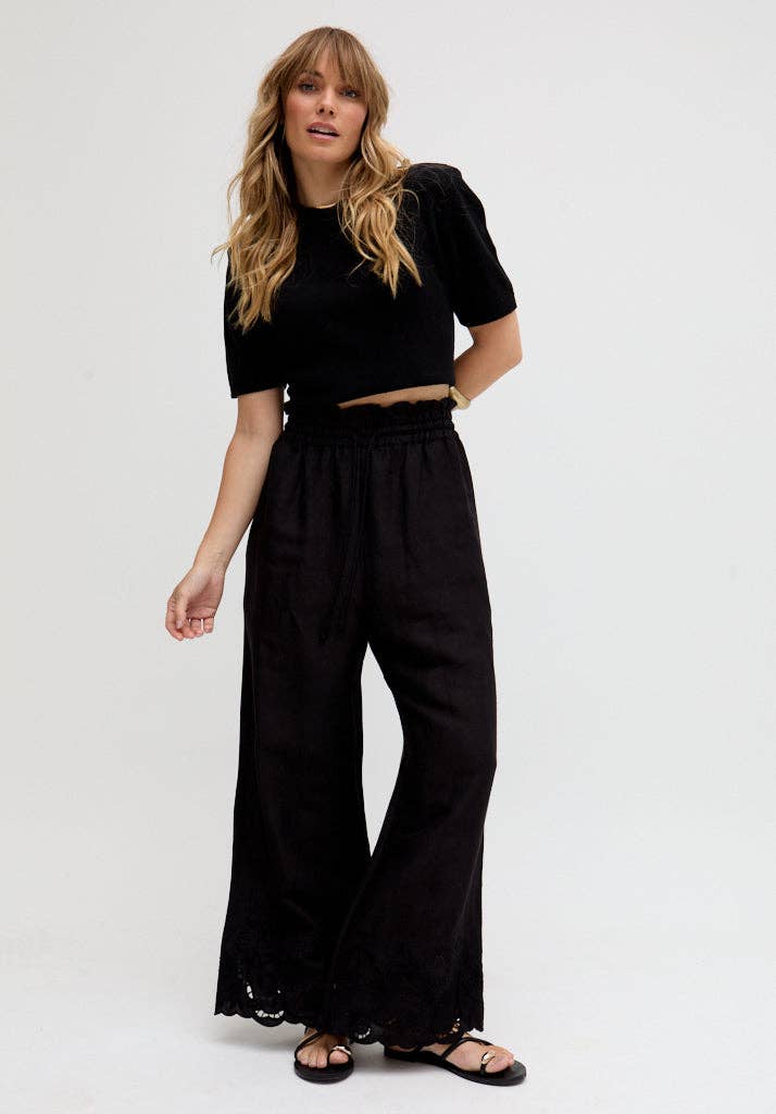 Raffya - Laya Wide Leg Cutwork Trouser In Black: 10