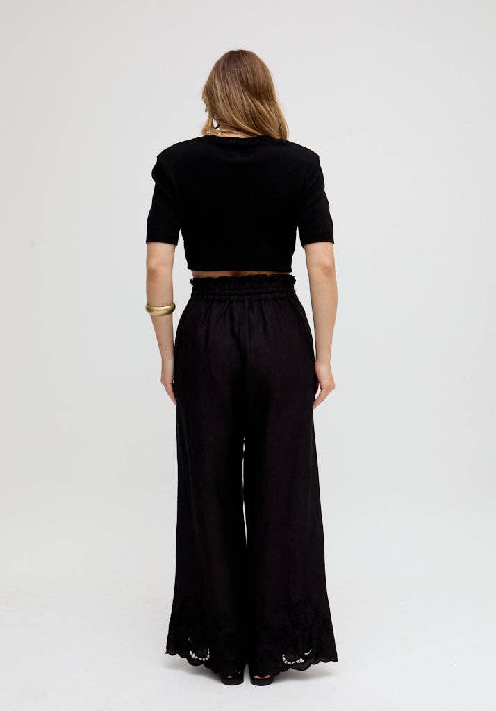 Raffya - Laya Wide Leg Cutwork Trouser In Black: 10