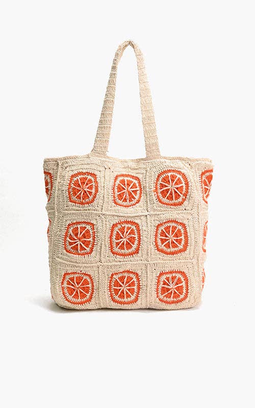 America & Beyond - Orange Crochet Beach Tote